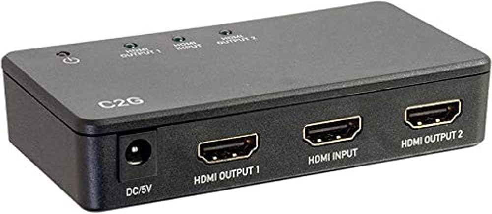 Legrand - C2G 2 Port HDMI Splitter, 4K UHD Signal Splitter, Black HDMI Splitter with Input to Output Splitter, 1 Count, C2G 41057