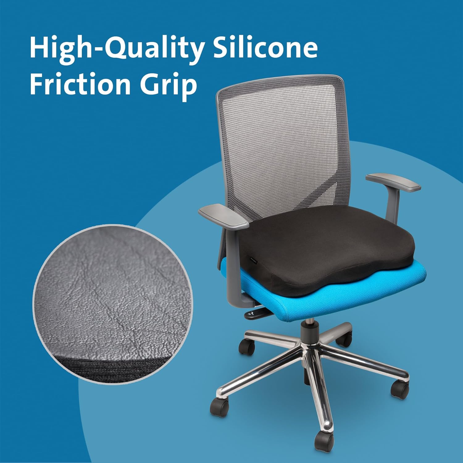 Kensington K55805WW Ergo Memory Foam Seat Cushion, Black - Lower Back Support, Improves Posture, aids siatica, Anti-Slip Backing,410x470x72 Ergonomic Memory Foam