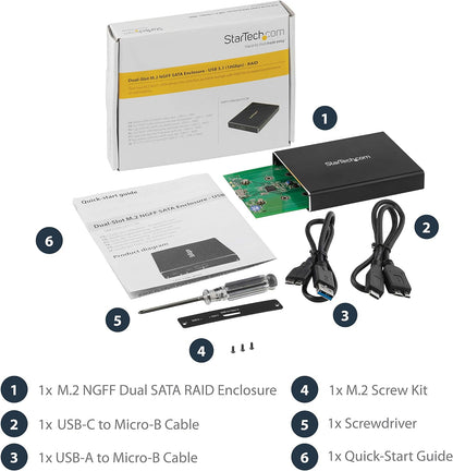 StarTech.com Dual-Slot Hard Drive Enclosure for M.2 SATA SSDs - USB 3.1 (10Gbps) - Aluminum - M.2 to SATA - Raid Drive Enclosure (SM22BU31C3R