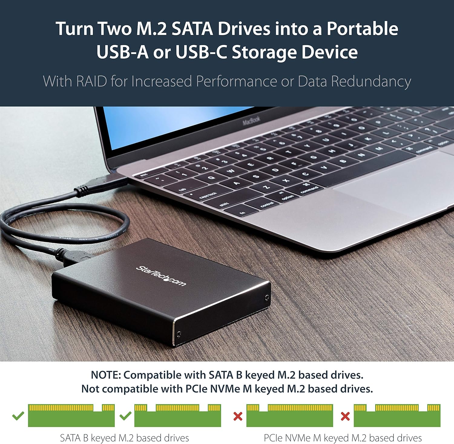StarTech.com Dual-Slot Hard Drive Enclosure for M.2 SATA SSDs - USB 3.1 (10Gbps) - Aluminum - M.2 to SATA - Raid Drive Enclosure (SM22BU31C3R