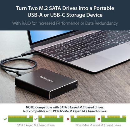 StarTech.com Dual-Slot Hard Drive Enclosure for M.2 SATA SSDs - USB 3.1 (10Gbps) - Aluminum - M.2 to SATA - Raid Drive Enclosure (SM22BU31C3R