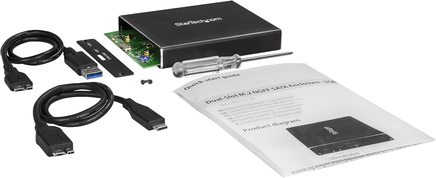 StarTech.com Dual-Slot Hard Drive Enclosure for M.2 SATA SSDs - USB 3.1 (10Gbps) - Aluminum - M.2 to SATA - Raid Drive Enclosure (SM22BU31C3R