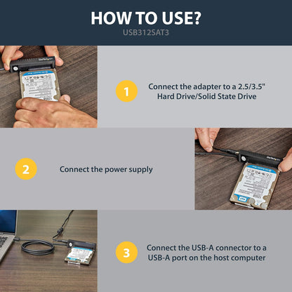 StarTech.com USB to SATA Adapter Cable - 2.5in and 3.5in Drives - USB 3.1 - 10Gbps - External Hard Drive Cable - Hard Drive Adapter Cable (USB312SAT3
