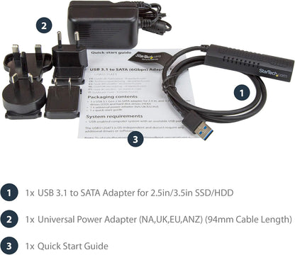 StarTech.com USB to SATA Adapter Cable - 2.5in and 3.5in Drives - USB 3.1 - 10Gbps - External Hard Drive Cable - Hard Drive Adapter Cable (USB312SAT3