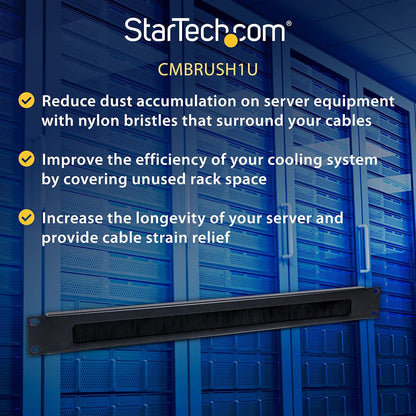 StarTech.com 1U High-density Brush Strip Cable Management Panel - Sturdy Steel Horizontal Data Centre Cable Management Panel (CMBRUSH1U