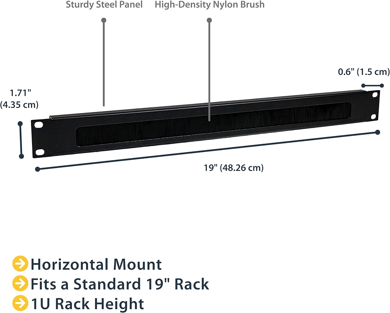 StarTech.com 1U High-density Brush Strip Cable Management Panel - Sturdy Steel Horizontal Data Centre Cable Management Panel (CMBRUSH1U