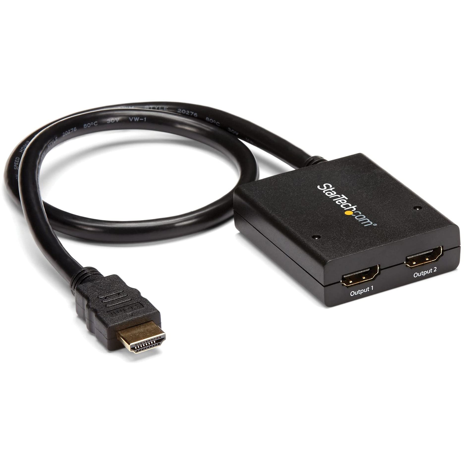 StarTech.com 4K HDMI Splitter 1 In 2 Out - 4K 30Hz HDMI 1.4 2 Port Video Splitter Box -with high speed HDMI cable, USB power cable - Black (ST122HD4KU