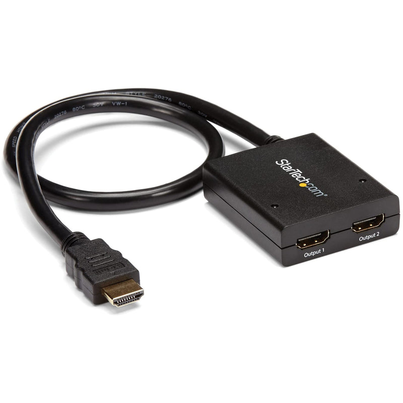 StarTech.com 4K HDMI Splitter 1 In 2 Out - 4K 30Hz HDMI 1.4 2 Port Video Splitter Box -with high speed HDMI cable, USB power cable - Black (ST122HD4KU