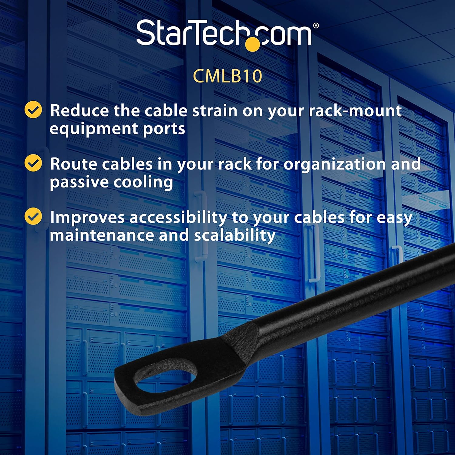 StarTech.com Horizontal Lacing Bar - Server Rack Cable Management - 19" Network Rack Mount Cord Organizer- 10 pack (CMLB10