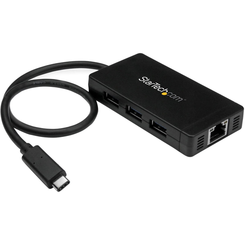 StarTech.com 3 Port USB C Hub with Ethernet - USB-C to 3x USB-A w/ Power Adapter & Gigabit Ethernet - Thunderbolt 3 Compatible - USB C Network Adapter (HB30C3A1GE