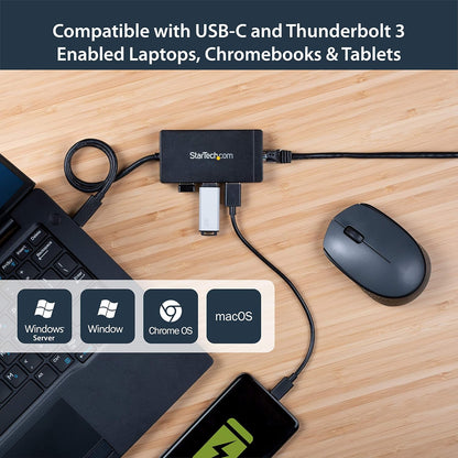 StarTech.com 3 Port USB C Hub with Ethernet - USB-C to 3x USB-A w/ Power Adapter & Gigabit Ethernet - Thunderbolt 3 Compatible - USB C Network Adapter (HB30C3A1GE