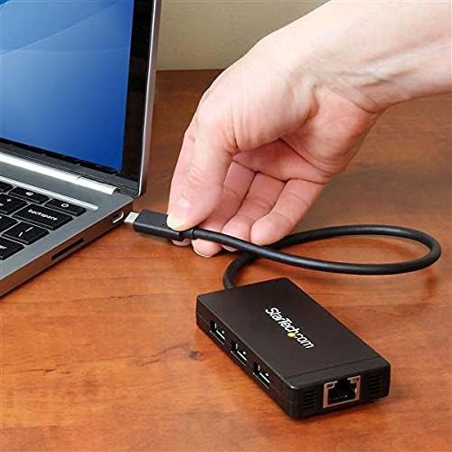 StarTech.com 3 Port USB C Hub with Ethernet - USB-C to 3x USB-A w/ Power Adapter & Gigabit Ethernet - Thunderbolt 3 Compatible - USB C Network Adapter (HB30C3A1GE