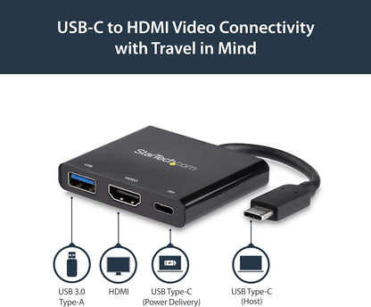 StarTech.com USB-C to HDMI Adapter - 4K 30Hz - Thunderbolt 3 Compatible - with Power Delivery (USB PD) - USB C Adapter Converter (CDP2HDUACP