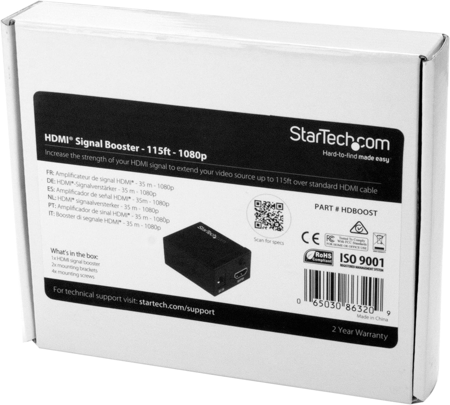 StarTech.com 115 ft/35 m HDMI Signal Booster - 1080p Signal Repeater - HDMI Inline Amplifier & Extender - 7.1 Audio Support (HDBOOST), Black