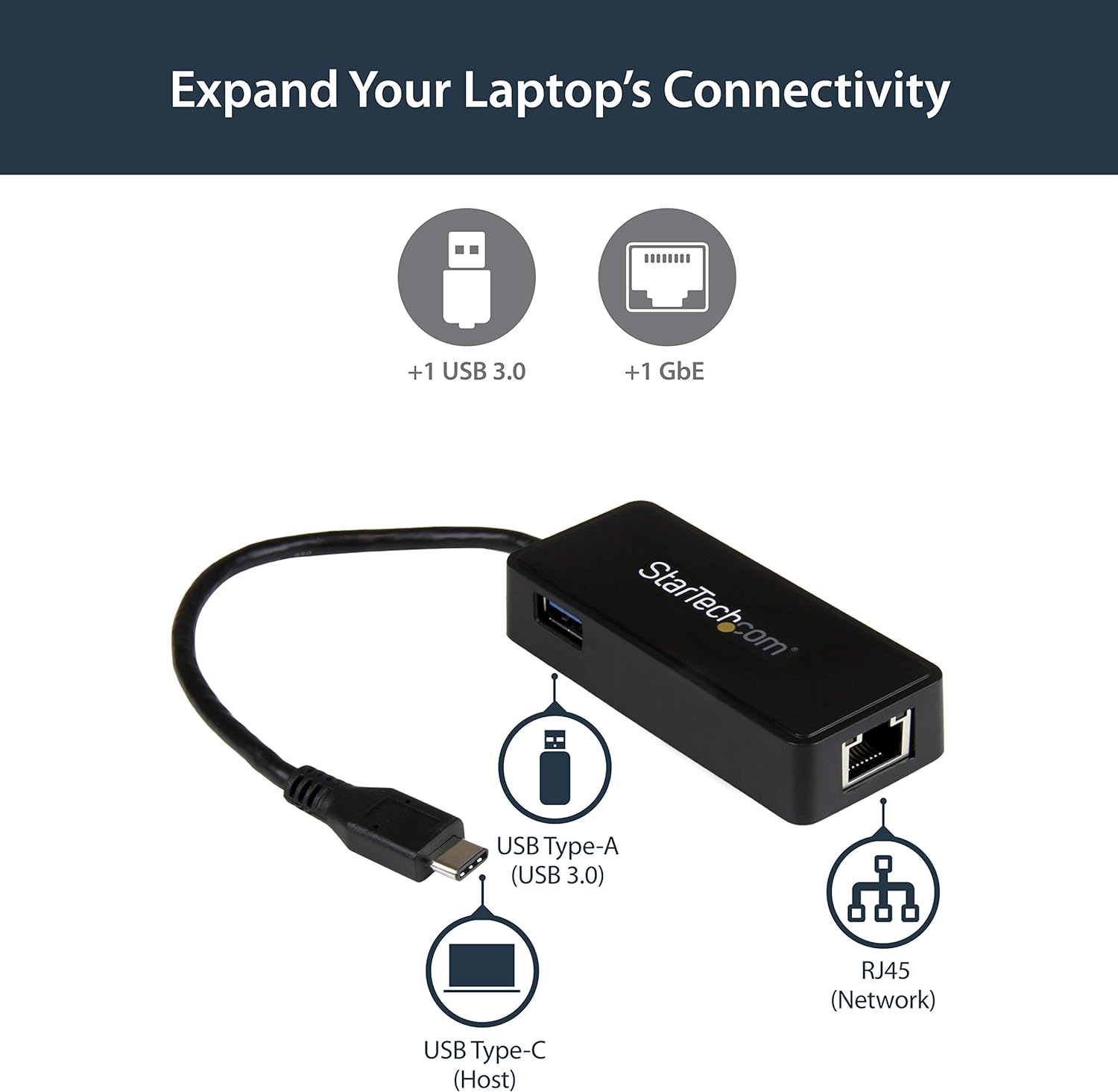 StarTech.com USB-C to Ethernet Gigabit Adapter - Thunderbolt 3 Compatible - USB Type C Network Adapter - USB C Ethernet Adapter (US1GC301AU