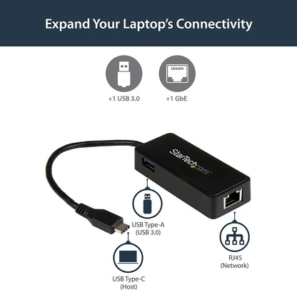 StarTech.com USB-C to Ethernet Gigabit Adapter - Thunderbolt 3 Compatible - USB Type C Network Adapter - USB C Ethernet Adapter (US1GC301AU