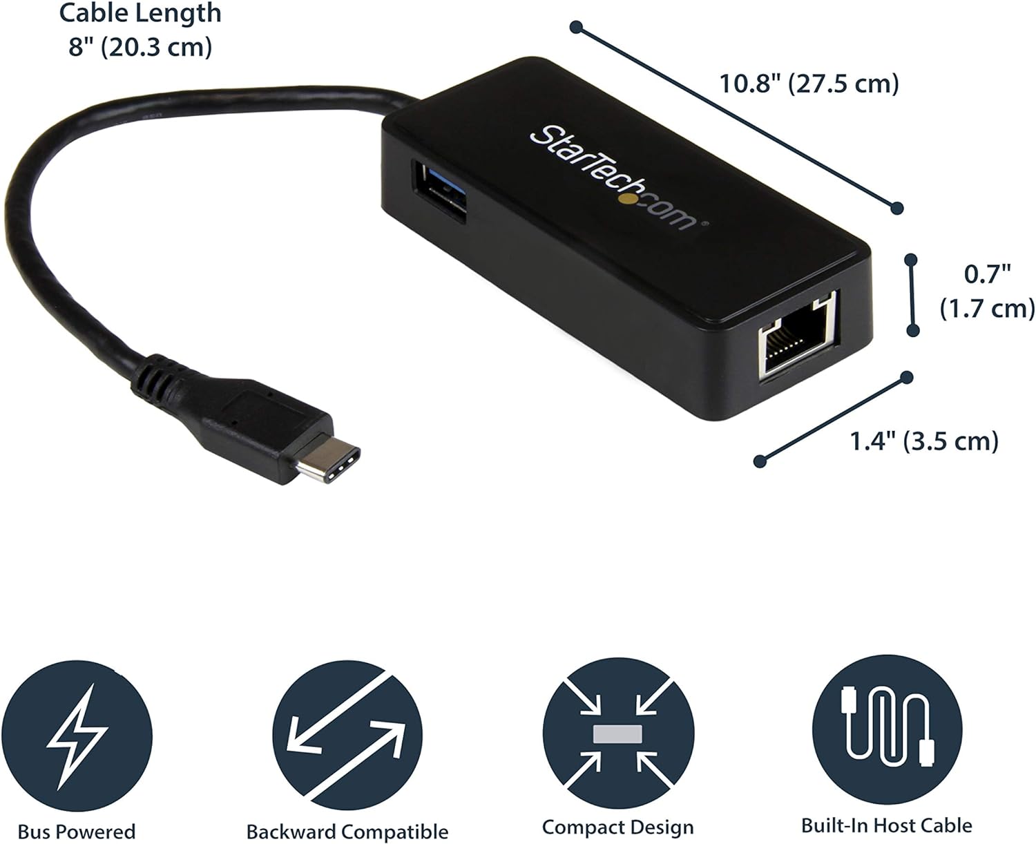 StarTech.com USB-C to Ethernet Gigabit Adapter - Thunderbolt 3 Compatible - USB Type C Network Adapter - USB C Ethernet Adapter (US1GC301AU