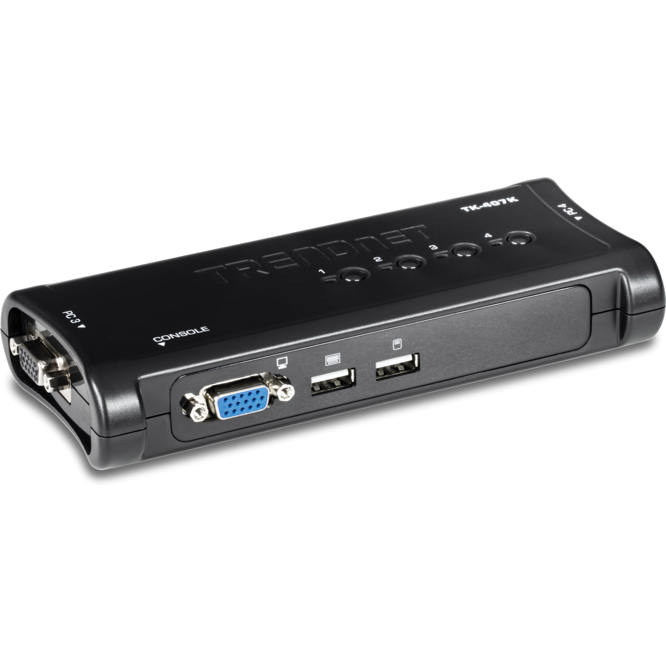 TRENDnet 4-Port USB KVM Switch Kit, VGA and USB Connections, 2048 x 1536 Resolution, Cabling Included, Control Up to 4 Computers, Compliant with Window, Linux, and Mac OS, White, TK-407K 4 Port VGA USB