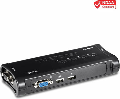 TRENDnet 4-Port USB KVM Switch Kit, VGA and USB Connections, 2048 x 1536 Resolution, Cabling Included, Control Up to 4 Computers, Compliant with Window, Linux, and Mac OS, White, TK-407K 4 Port VGA USB