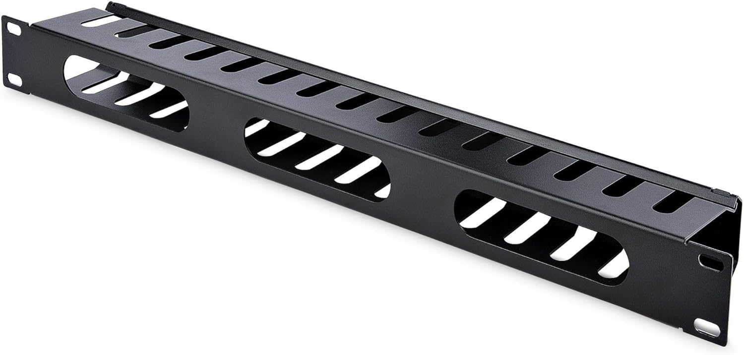 StarTech.com 1U Horizontal Finger Duct Rack Cable Management Panel with Cover - Server Rack Cable Duct - Rack Cable Organizer / Manager (CMDUCT1UX