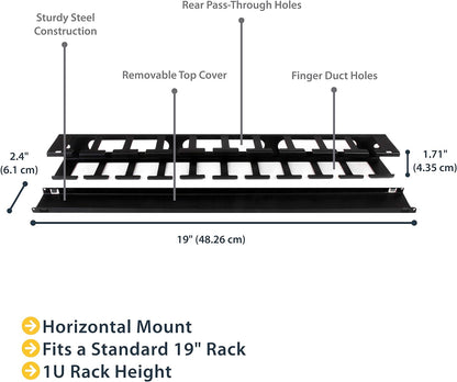 StarTech.com 1U Horizontal Finger Duct Rack Cable Management Panel with Cover - Server Rack Cable Duct - Rack Cable Organizer / Manager (CMDUCT1UX