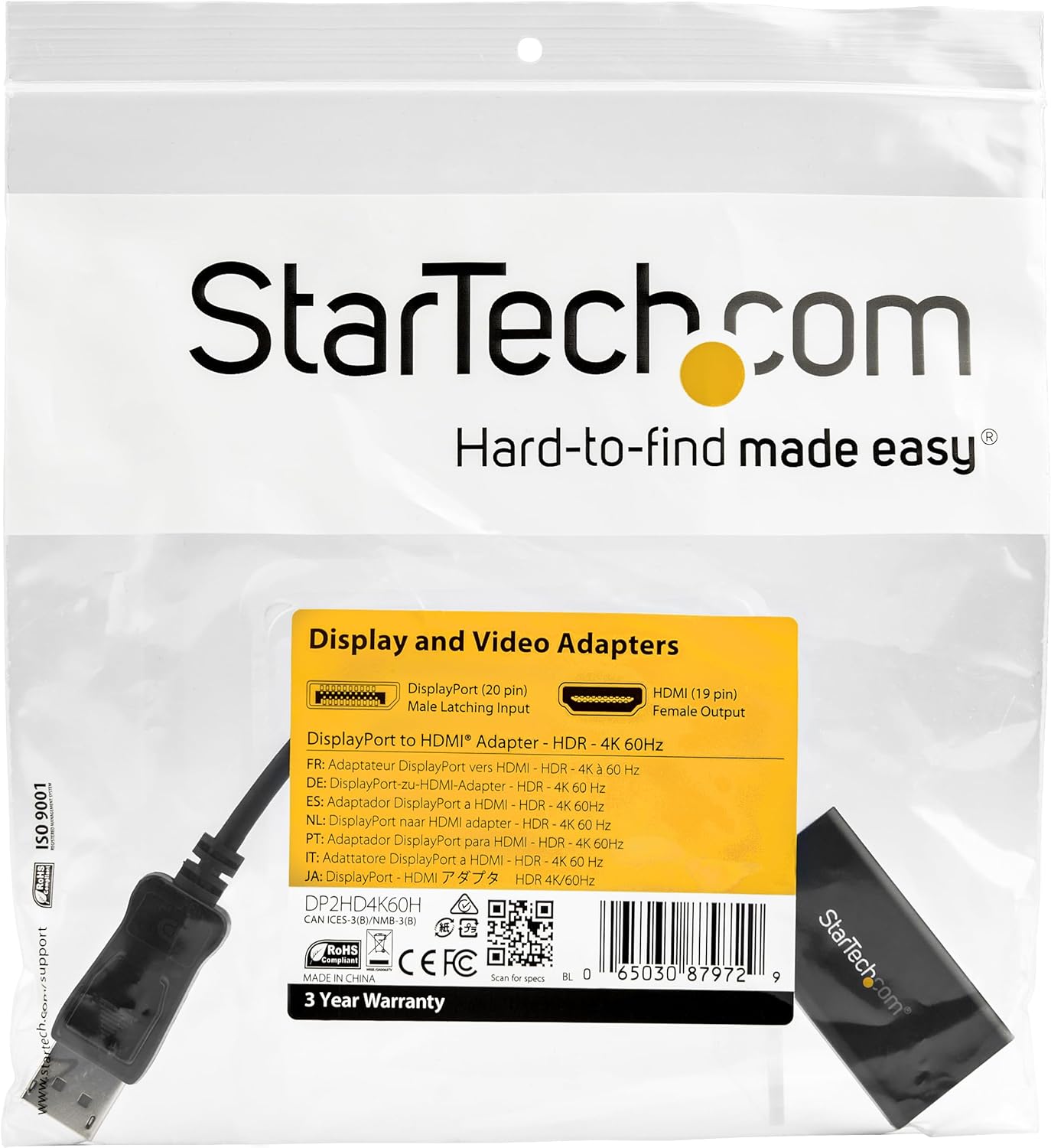 StarTech.com DisplayPort to HDMI Adapter - 4K 60Hz HDR10 Active DisplayPort 1.4 to HDMI 2.0b Video Converter - 4K DP to HDMI Adapter Dongle for Monitor/Display/TV - Latching DP Connector (DP2HD4K60H