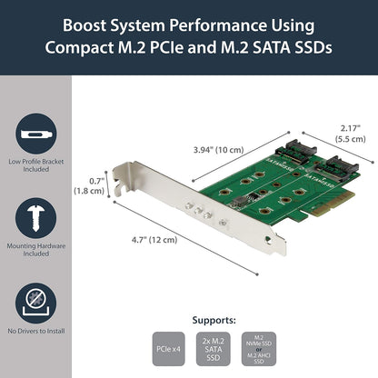 StarTech.com 3-port M.2 SSD (NGFF) Adapter Card - Supports 1x PCIe (NVMe) M.2 SSD, 2x SATA III M.2 SSDs - PCIe 3.0 Adapter (PEXM2SAT32N1