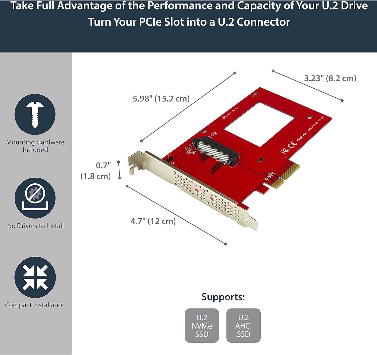 StarTech.com U.2 to PCIe Adapter 2.5 U.2 NVMe SSD