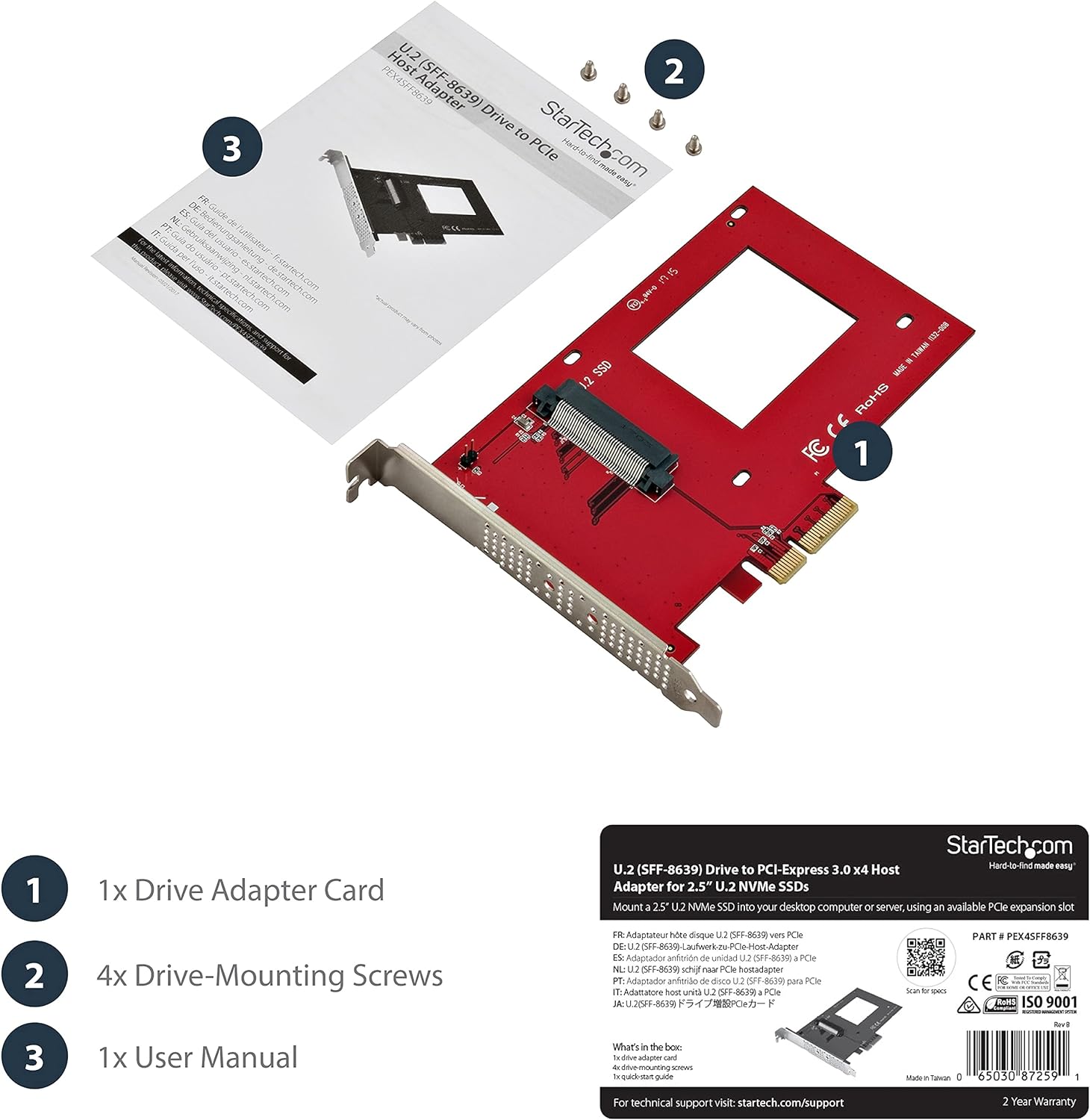 StarTech.com U.2 to PCIe Adapter 2.5 U.2 NVMe SSD