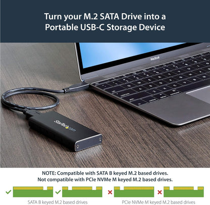 StarTech.com M.2 SSD Enclosure for M.2 SATA SSDs - USB 3.1 (10Gbps) with USB-C Cable - External Enclosure for USB-C Host - Aluminum (SM21BMU31C3