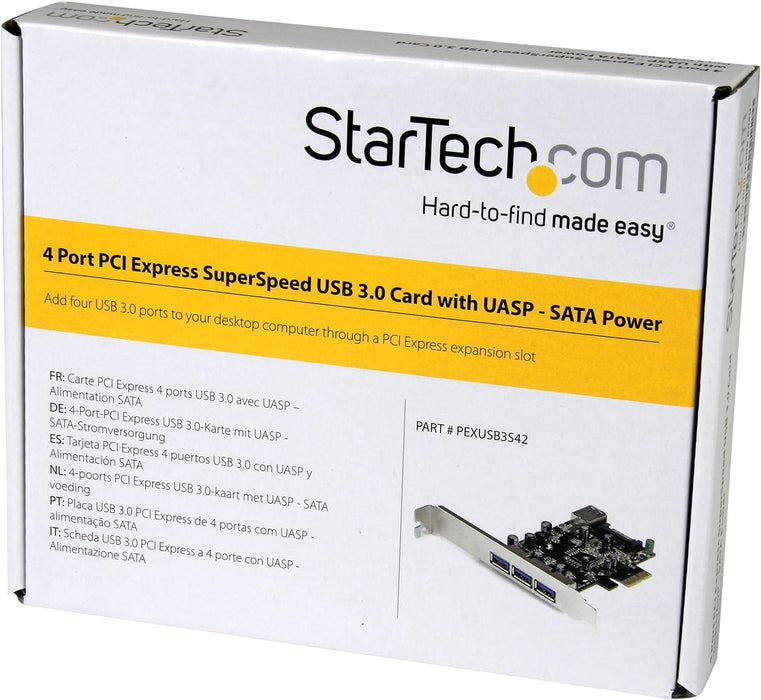 StarTech.com 4 Port PCI Express USB 3.0 Card - 3 External and 1 Internal - Native OS Support in Windows 8 and 7 - Standard and Low-Profile (PEXUSB3S42