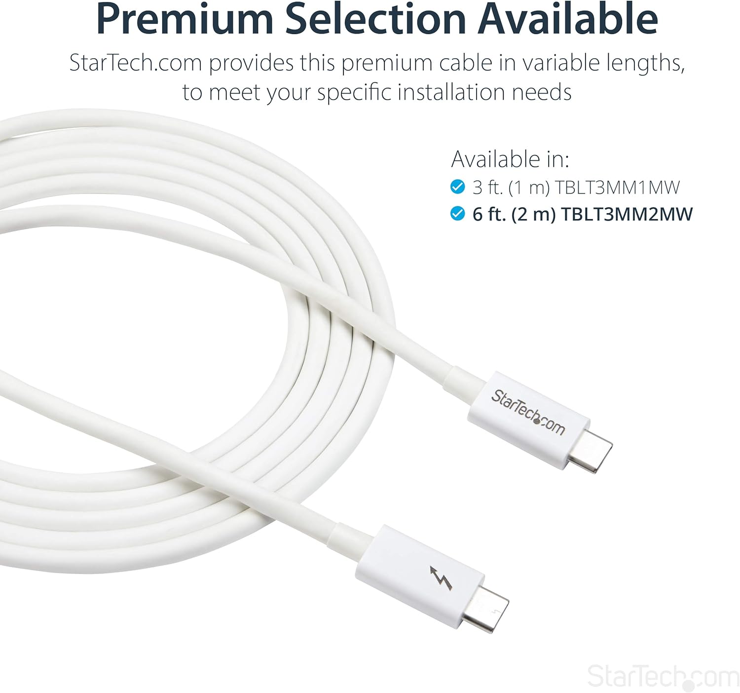 StarTech.com 6.6ft (2m) Passive Thunderbolt 3 Cable, 20Gbps, 100W PD, 4K Video, Thunderbolt Cable, Compatible with USB4/DP Alt Mode, Thunderbolt 4, USB 3.2/Type-C (TBLT3MM2MW