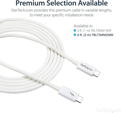 StarTech.com 6.6ft (2m) Passive Thunderbolt 3 Cable, 20Gbps, 100W PD, 4K Video, Thunderbolt Cable, Compatible with USB4/DP Alt Mode, Thunderbolt 4, USB 3.2/Type-C (TBLT3MM2MW