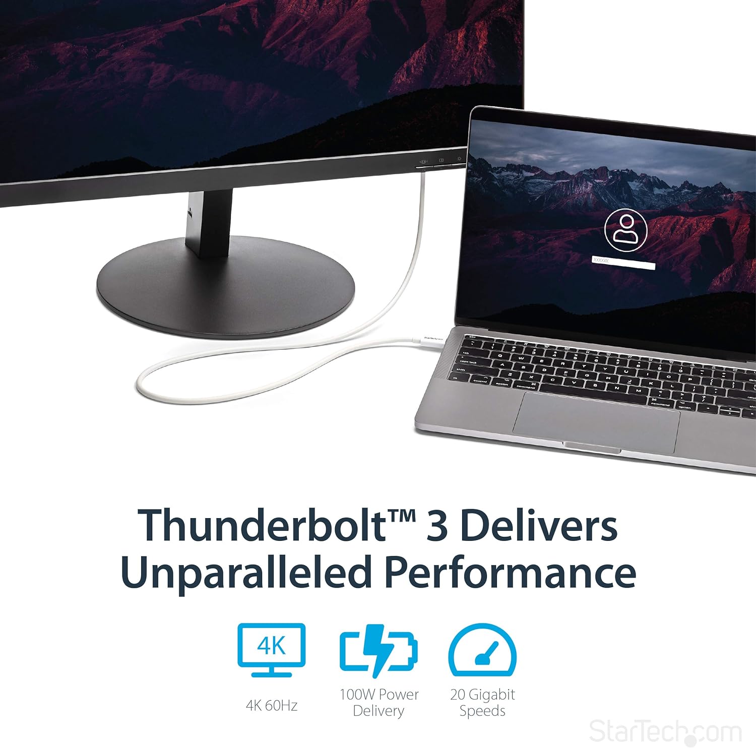 StarTech.com 6.6ft (2m) Passive Thunderbolt 3 Cable, 20Gbps, 100W PD, 4K Video, Thunderbolt Cable, Compatible with USB4/DP Alt Mode, Thunderbolt 4, USB 3.2/Type-C (TBLT3MM2MW