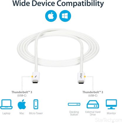 StarTech.com 6.6ft (2m) Passive Thunderbolt 3 Cable, 20Gbps, 100W PD, 4K Video, Thunderbolt Cable, Compatible with USB4/DP Alt Mode, Thunderbolt 4, USB 3.2/Type-C (TBLT3MM2MW