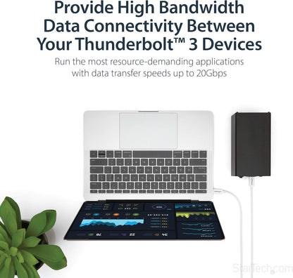 StarTech.com 6.6ft (2m) Passive Thunderbolt 3 Cable, 20Gbps, 100W PD, 4K Video, Thunderbolt Cable, Compatible with USB4/DP Alt Mode, Thunderbolt 4, USB 3.2/Type-C (TBLT3MM2MW