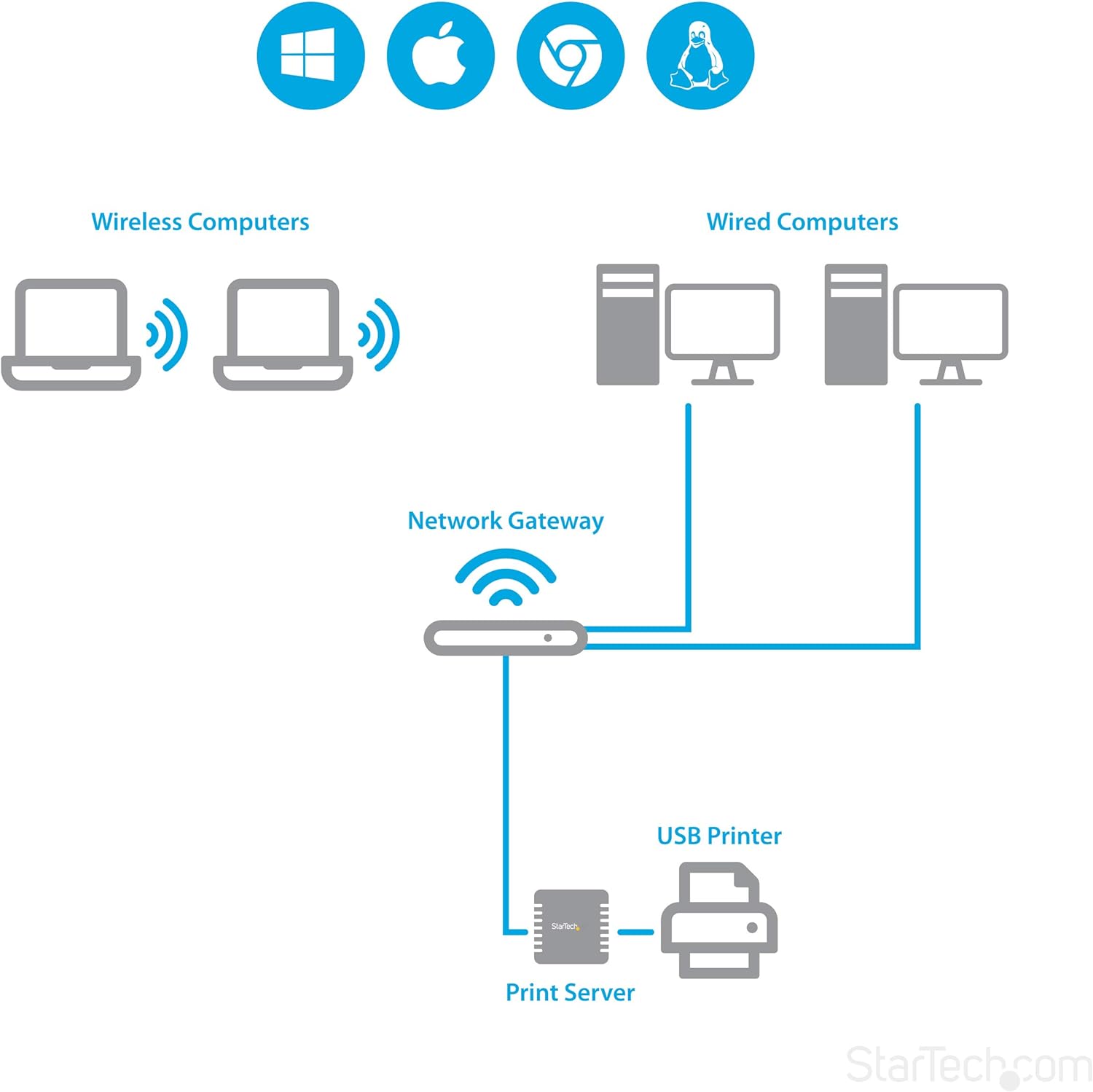 StarTech.com 10/100Mbps Ethernet to USB 2.0 Network Print Server - Windows 10 - LPR - LAN USB Print Server Adapter (PM1115U2