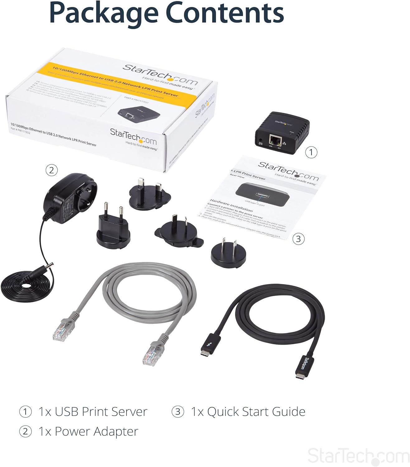StarTech.com 10/100Mbps Ethernet to USB 2.0 Network Print Server - Windows 10 - LPR - LAN USB Print Server Adapter (PM1115U2