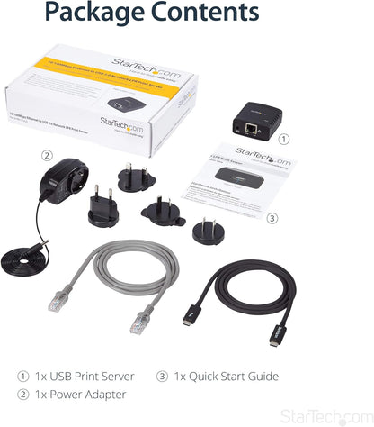 StarTech.com 10/100Mbps Ethernet to USB 2.0 Network Print Server - Windows 10 - LPR - LAN USB Print Server Adapter (PM1115U2
