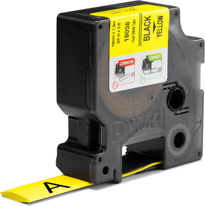 DYMO Rhino Industrial Heat-Shrink Cable Label Tubes | 19 mm x 1.5 m | Black Print on Yellow | for Rhino Label Makers