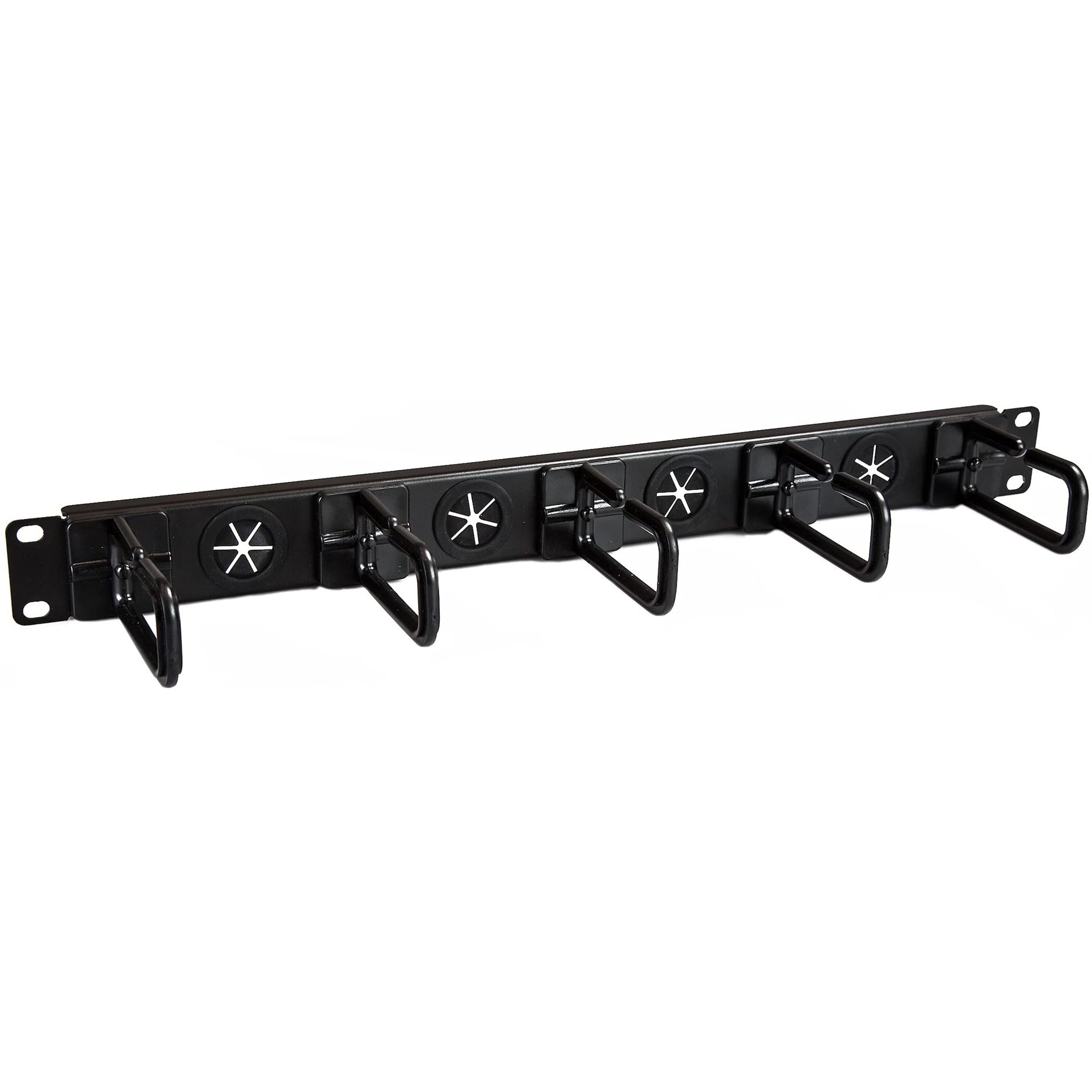 StarTech.com 1U 19" Cable Management Organizer - D Ring Hook Network/Server Rack Cord Manager - Data Center Horizontal Wire Panel with Passthrough Holes w/Mounting HW - EIA/ECA-310-E (CABLMANAGERH) 1U D-Ring Hooks + Pass-thru