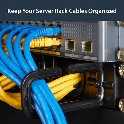 StarTech.com 1U 19" Cable Management Organizer - D Ring Hook Network/Server Rack Cord Manager - Data Center Horizontal Wire Panel with Passthrough Holes w/Mounting HW - EIA/ECA-310-E (CABLMANAGERH) 1U D-Ring Hooks + Pass-thru