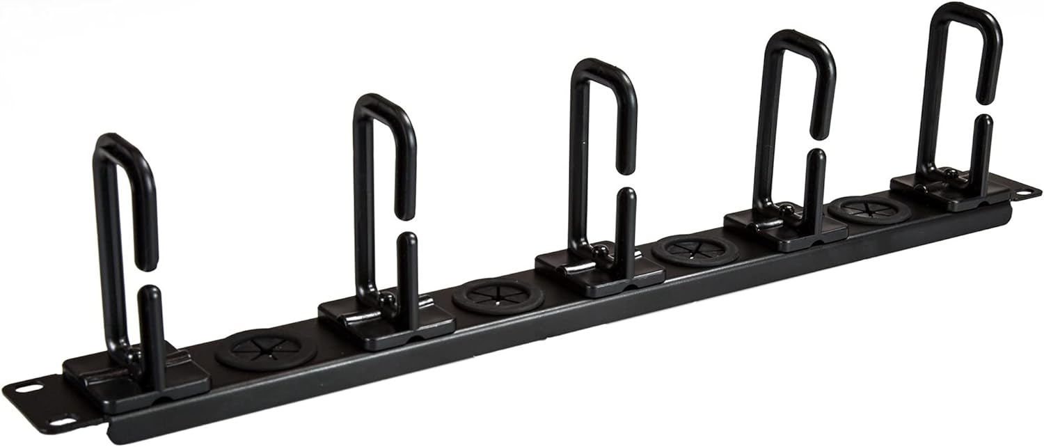 StarTech.com 1U 19" Cable Management Organizer - D Ring Hook Network/Server Rack Cord Manager - Data Center Horizontal Wire Panel with Passthrough Holes w/Mounting HW - EIA/ECA-310-E (CABLMANAGERH) 1U D-Ring Hooks + Pass-thru