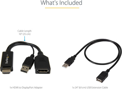 StarTech.com 4K 30Hz HDMI to DisplayPort Video Adapter w/ USB Power - 6 in - HDMI 1.4 (Male) to DP 1.2 (Female) Active Monitor Converter (HD2DP),Black