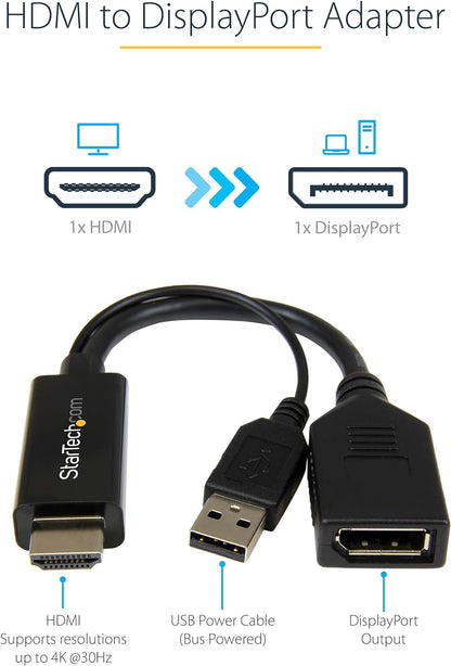 StarTech.com 4K 30Hz HDMI to DisplayPort Video Adapter w/ USB Power - 6 in - HDMI 1.4 (Male) to DP 1.2 (Female) Active Monitor Converter (HD2DP),Black