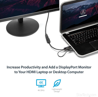 StarTech.com 4K 30Hz HDMI to DisplayPort Video Adapter w/ USB Power - 6 in - HDMI 1.4 (Male) to DP 1.2 (Female) Active Monitor Converter (HD2DP),Black