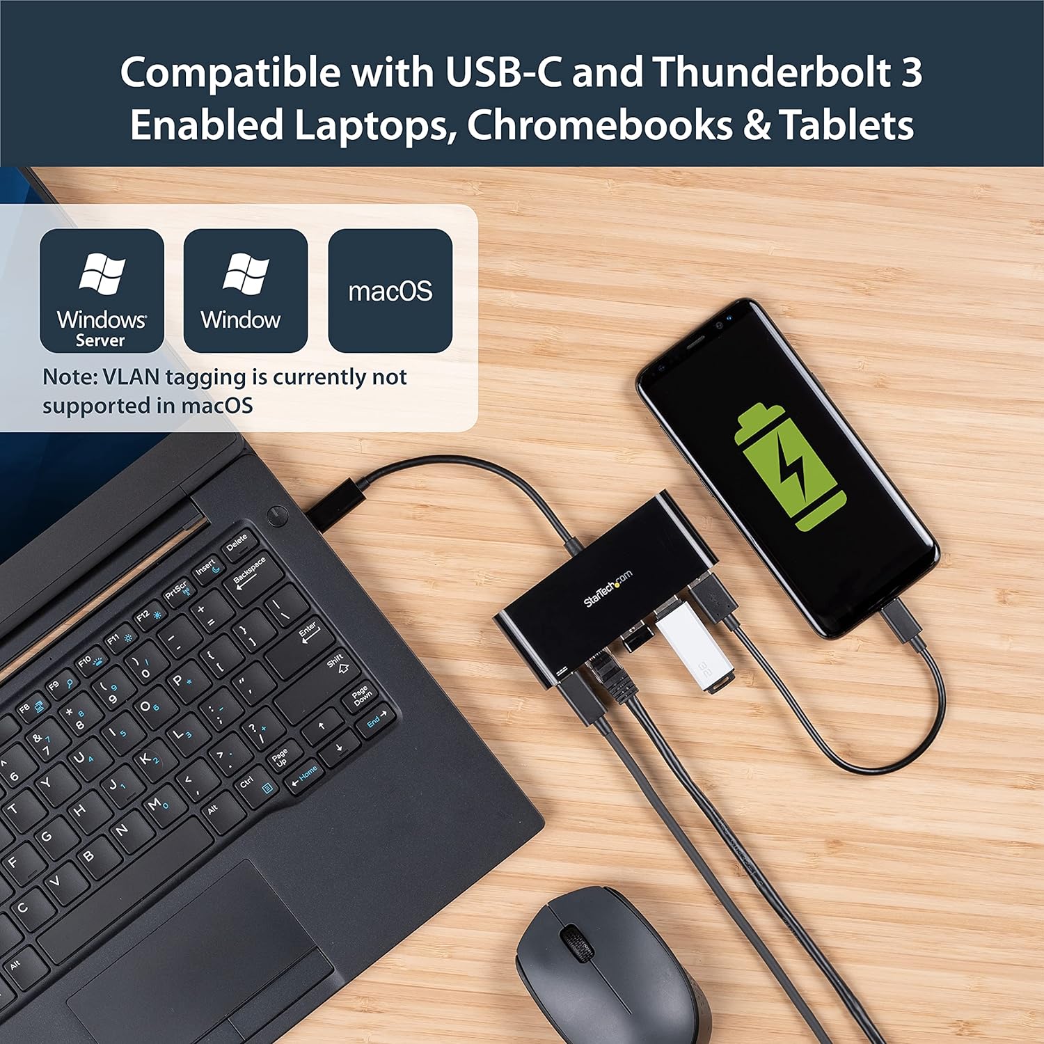 StarTech.com USB C to Ethernet Adapter – 3 Port – with Power Delivery (USB PD) – Power Pass Through Charging – USB C Adapter (US1GC303APD