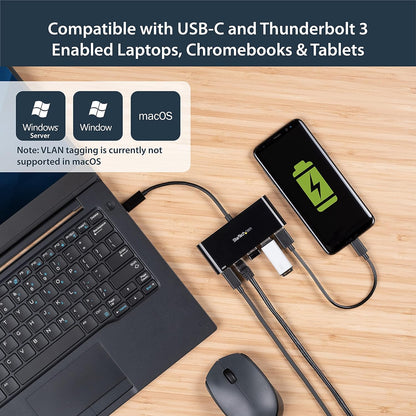 StarTech.com USB C to Ethernet Adapter – 3 Port – with Power Delivery (USB PD) – Power Pass Through Charging – USB C Adapter (US1GC303APD