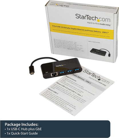 StarTech.com USB C to Ethernet Adapter – 3 Port – with Power Delivery (USB PD) – Power Pass Through Charging – USB C Adapter (US1GC303APD
