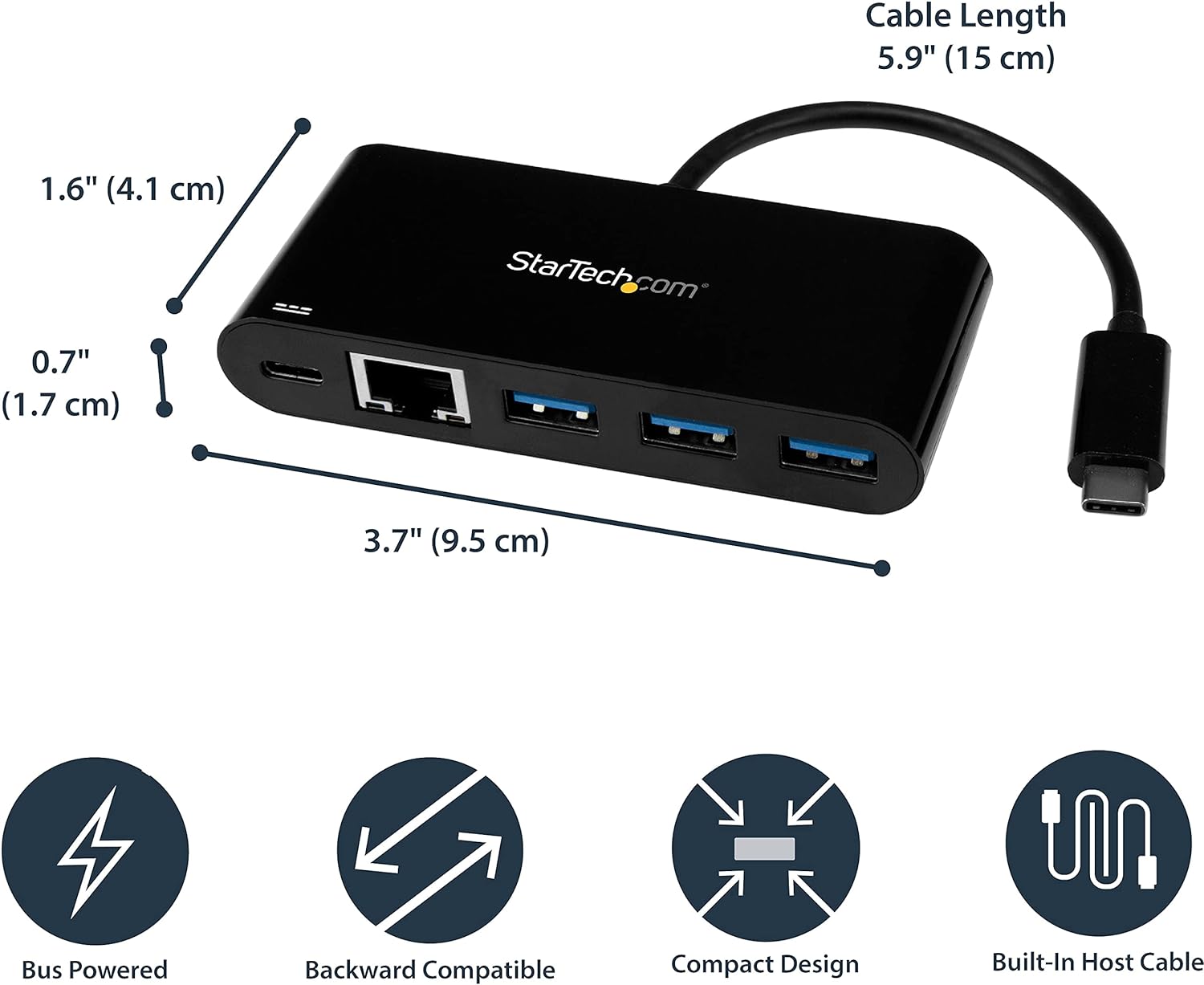 StarTech.com USB C to Ethernet Adapter – 3 Port – with Power Delivery (USB PD) – Power Pass Through Charging – USB C Adapter (US1GC303APD
